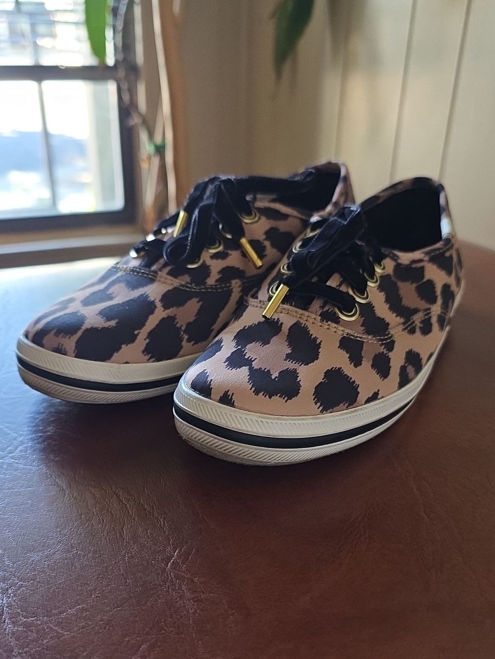 Keds Leopard Print Canvas Sneakers in Tan and Black